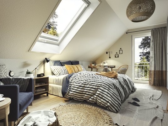 Helles Schlafzimmer im Mitwachshaus 148. Inspiration für Rückzugsräume voller Komfort und Behaglichkeit.