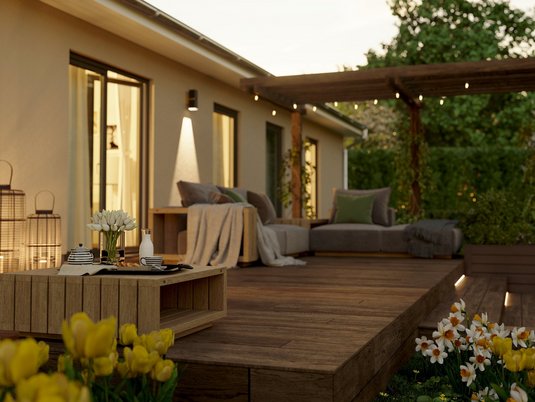 Massivhaus Bungalow 131. Zusätzliche Baunebenkosten wie Außenanlagen und Ausstattung berücksichtigen