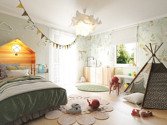 Freundliches Kinderzimmer im Flair 152. Innenausbau schafft Platz für Spiel, Lernen und Wohlfühlen.