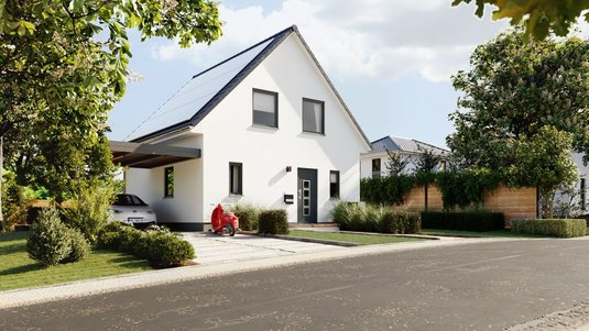 Modernes Einfamilienhaus an einer ruhigen Straße als Inspiration für sicheren Hausbau auf geprüftem Baugrund in Aachen und Düren mit Fokus auf Planungssicherheit und Qualität