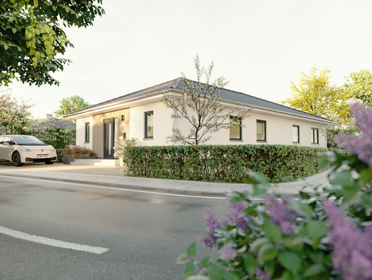 Eingangsbereich des ERA 131 aus weiterem Blickwinkel – modernes Massivhaus mit Stil