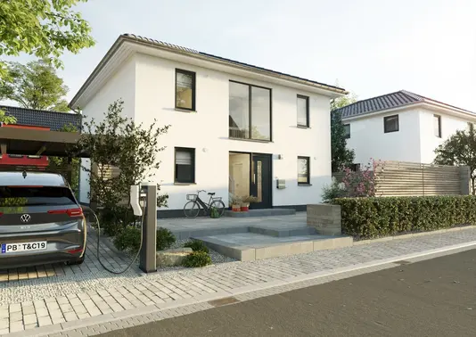Stadtvilla an ruhiger Straße für sicheren Hausbau in NRW Moderne Stadtvilla an einer ruhigen Straße als Symbol für sicheren Hausbau in Aachen und Düren und für die Bedeutung einer geprüften Grundstücksart vor dem Kauf