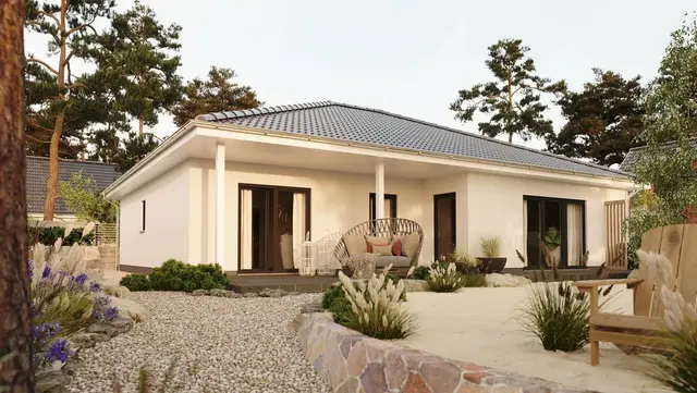 Moderner Bungalow mit Gartenansicht passend zum Thema Baugenehmigung NRW rund um Ablauf Dauer Unterlagen und Kosten beim Hausbau