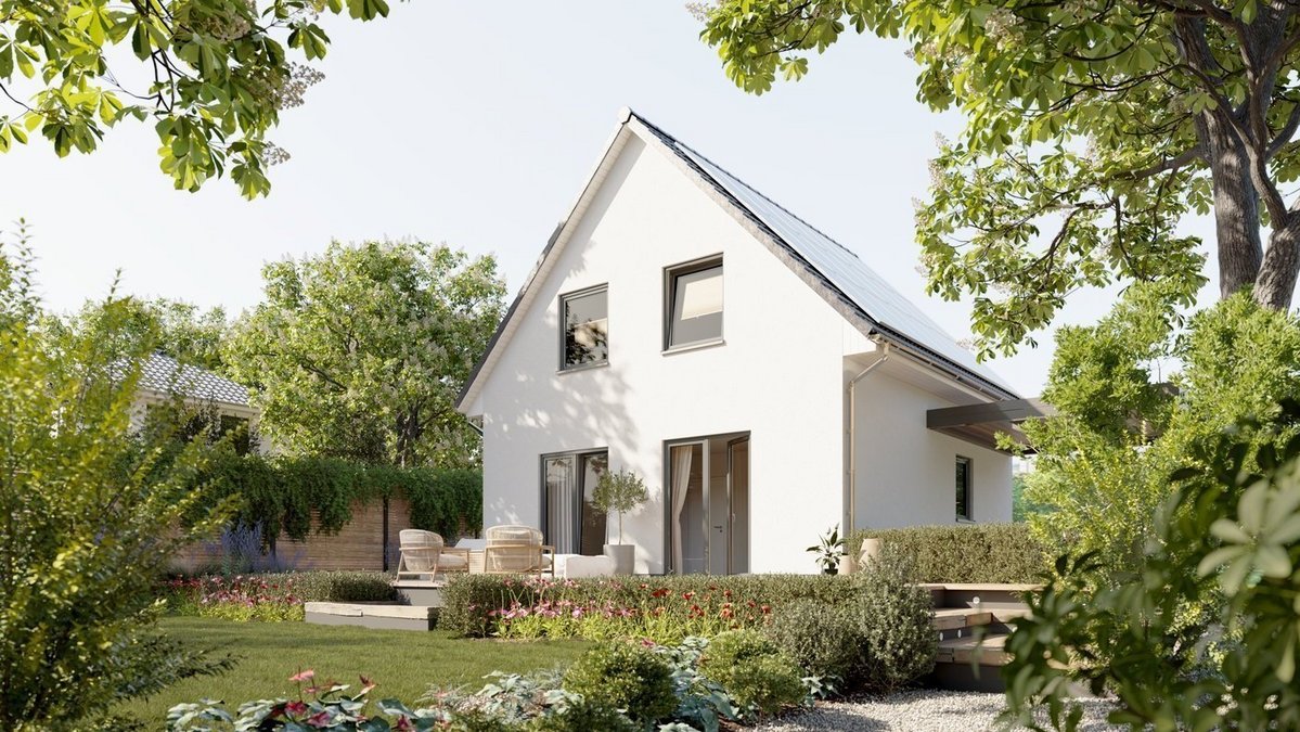 Modernes Einfamilienhaus im Garten auf geprüftem, unbelastetem Grundstück in Aachen, symbolisch für sicheres Bauen ohne Altlasten