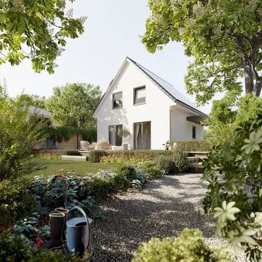 Moderner Gartenbereich als Beispiel für Abstand und gute Nachbarschaft in NRW Ein gepflegter Garten neben einem modernen Massivhaus der zeigt wie klare Abstände und Grundstücksgrenzen in NRW zu einer harmonischen Nachbarschaft beitragen
